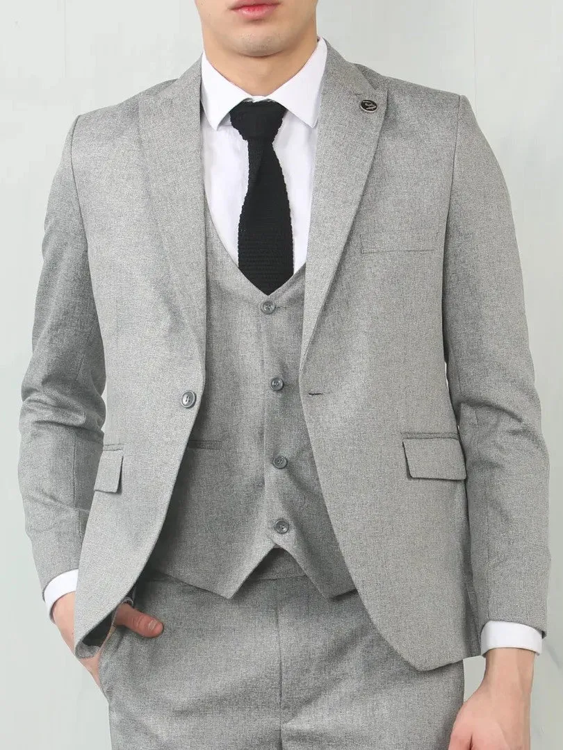3 Piece Suit Tailored Fit Wedding Prom Formal Textured