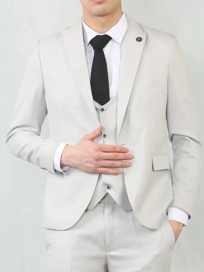 3 Piece Suit Tailored Fit Wedding Prom Formal Textured
