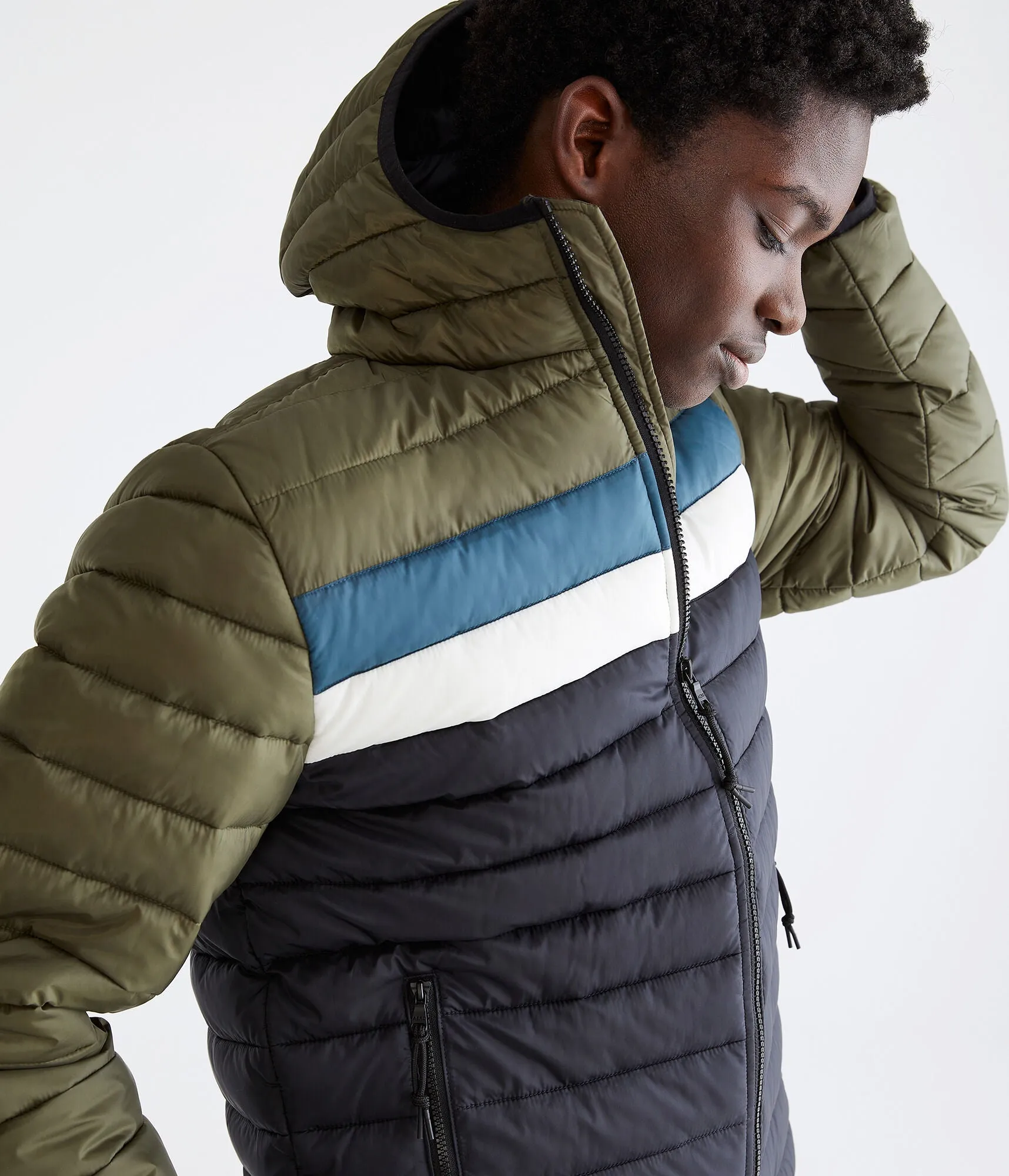 Aeropostale Colorblock Hooded Midweight Puffer Jacket