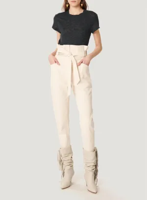 Akin High Waist Paperbag Pants In Natural