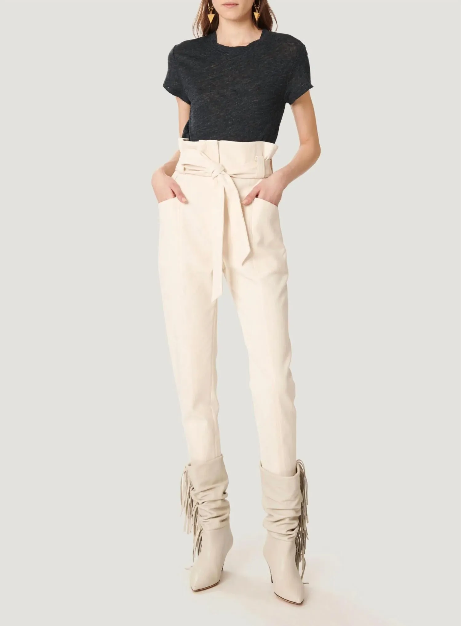 Akin High Waist Paperbag Pants In Natural