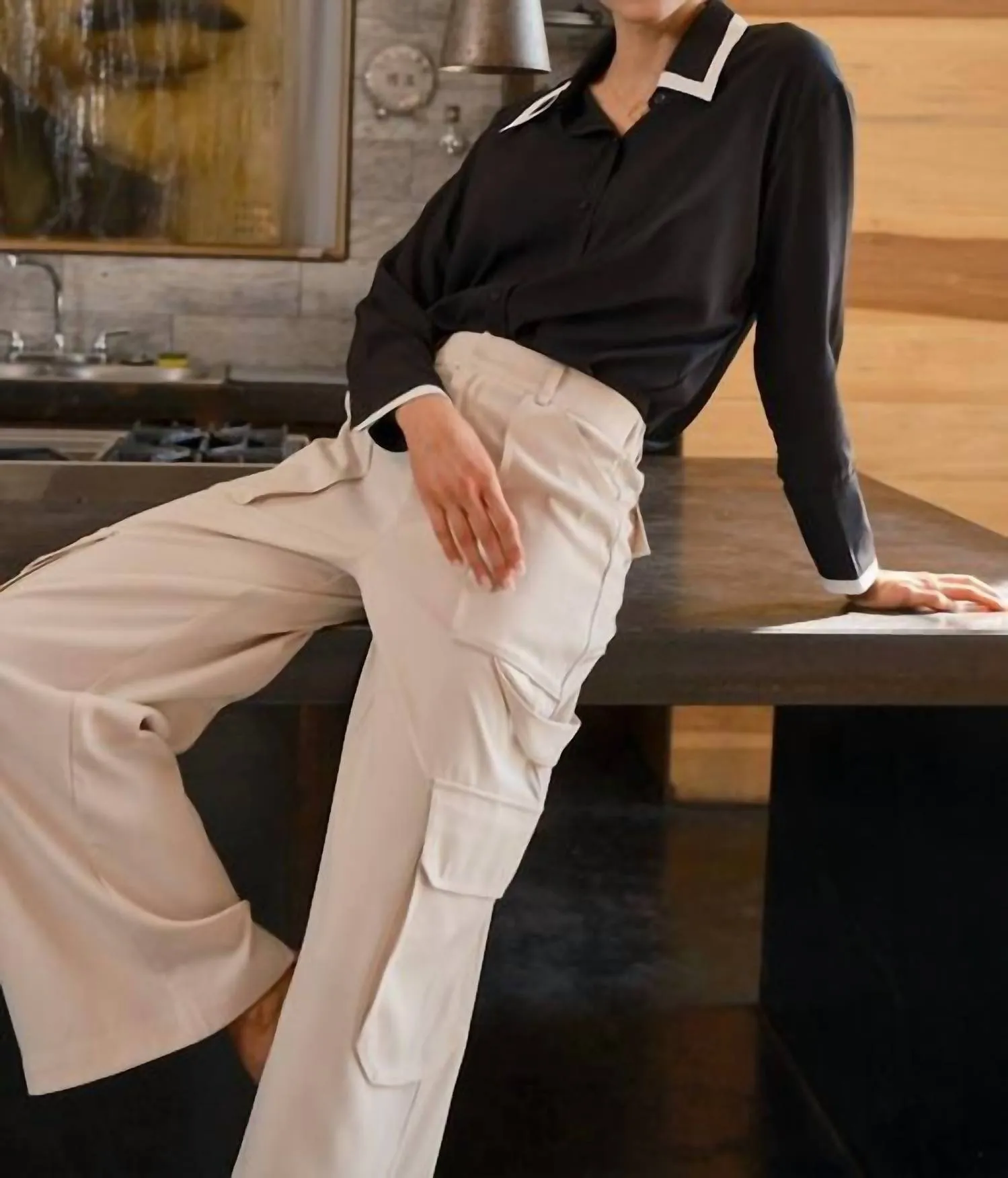 Amanda High Waist Cargo In Ecru