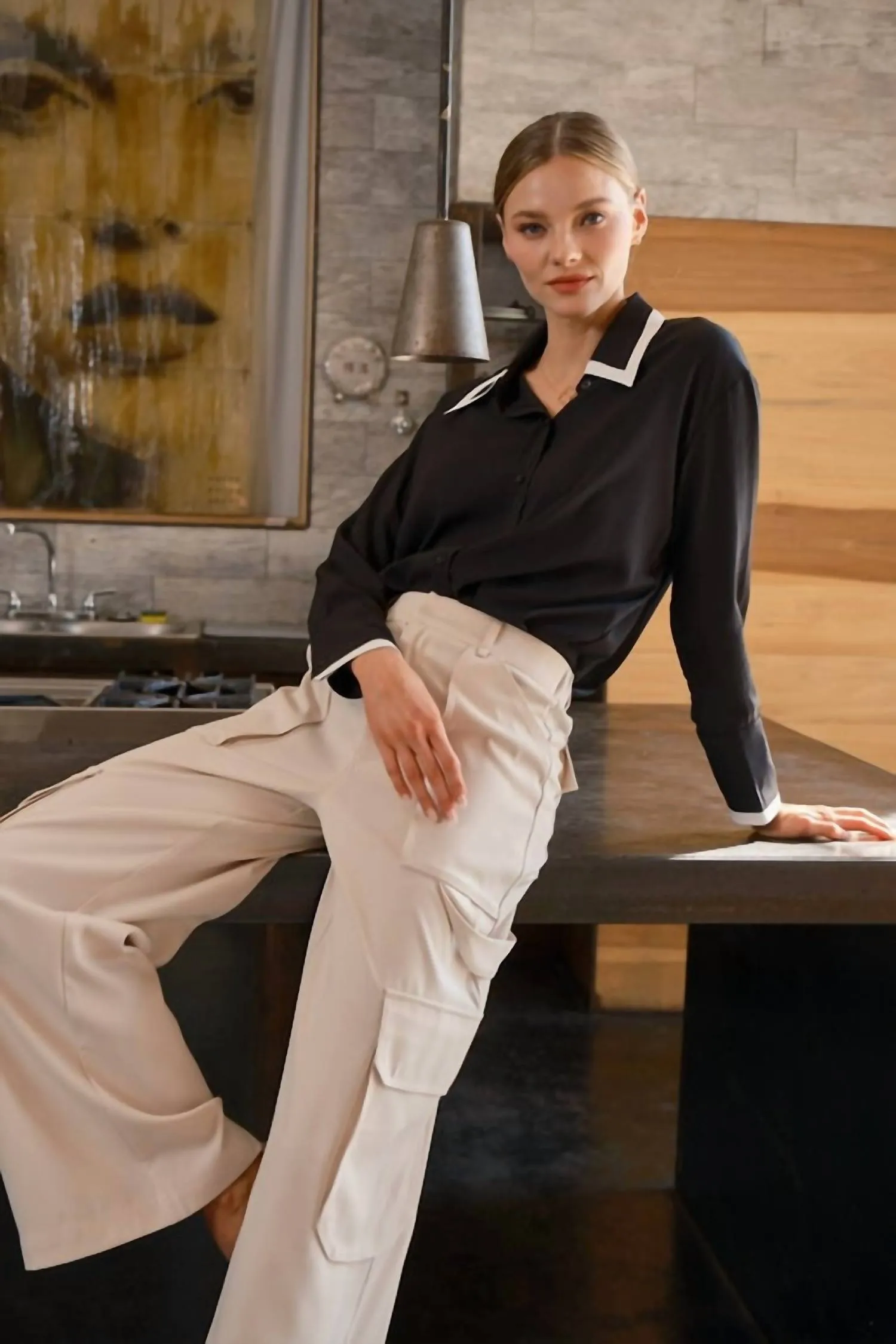 Amanda High Waist Cargo In Ecru