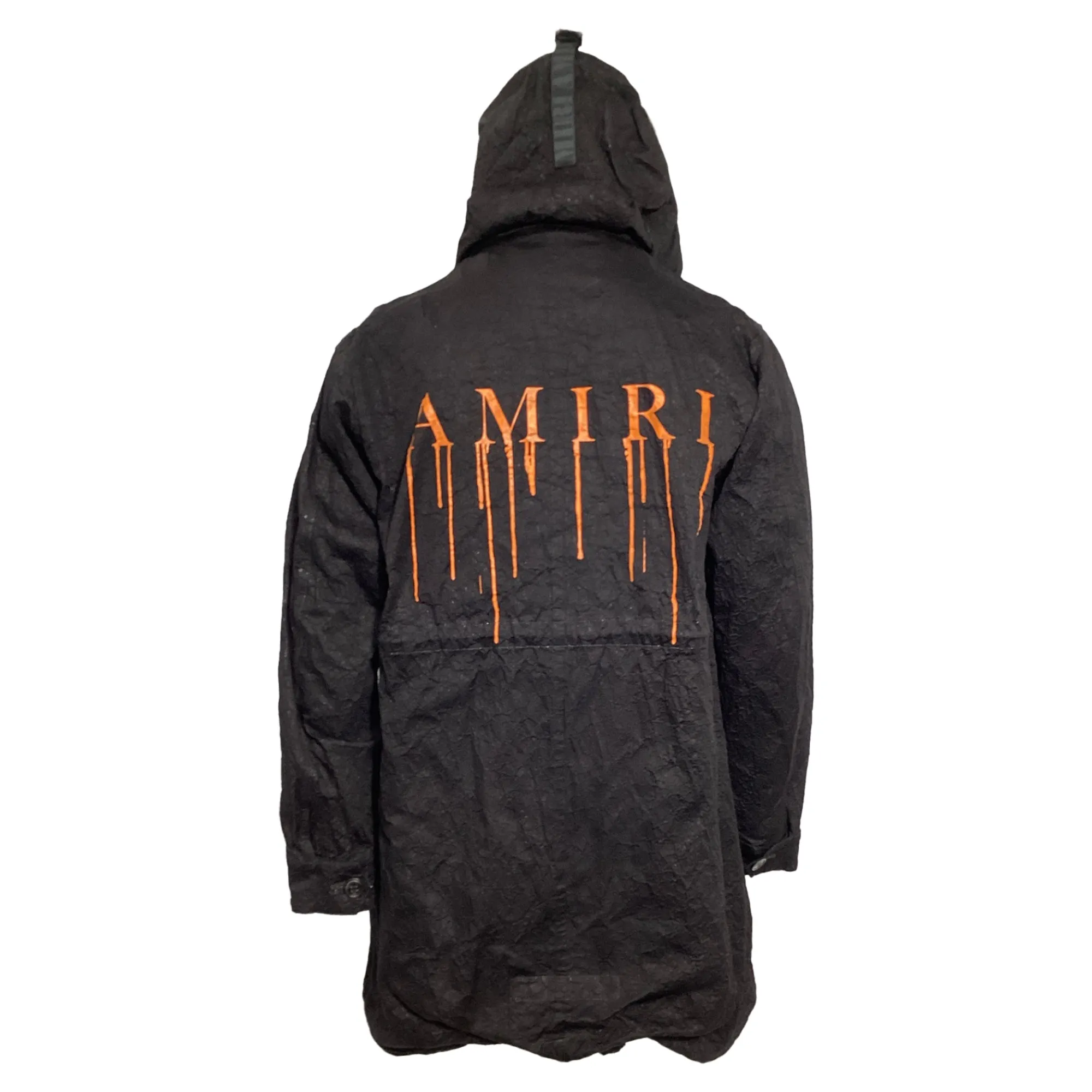 Amiri Graphic Print Parka in Black Cotton