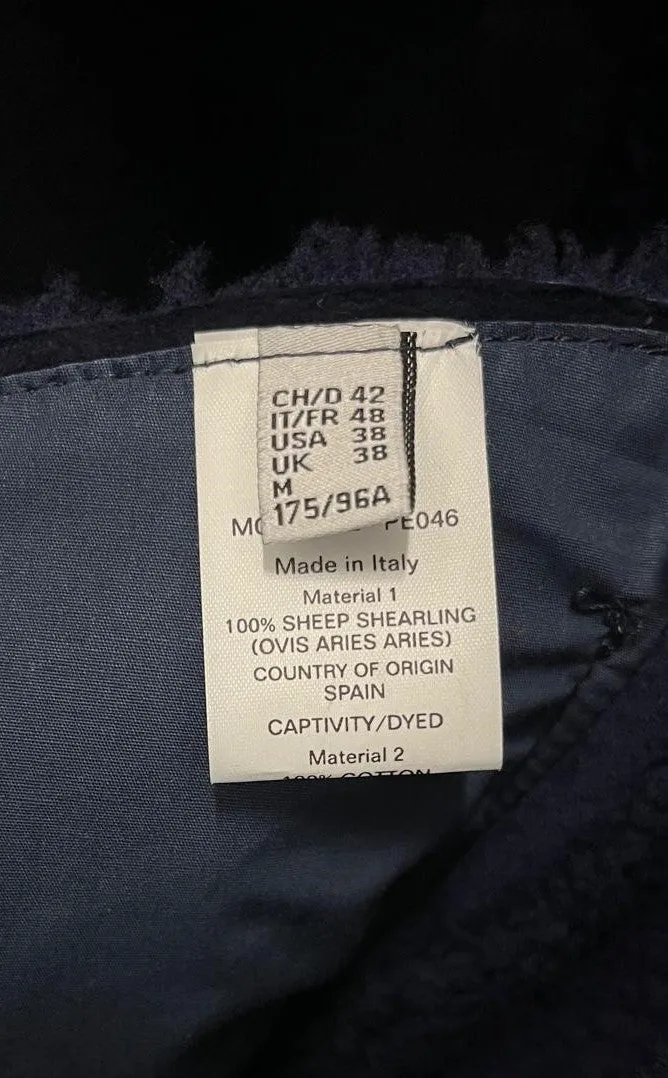 Bally 6305469 Men's Marine Blue Sheep Shearling Winter Coat Size 48 - M