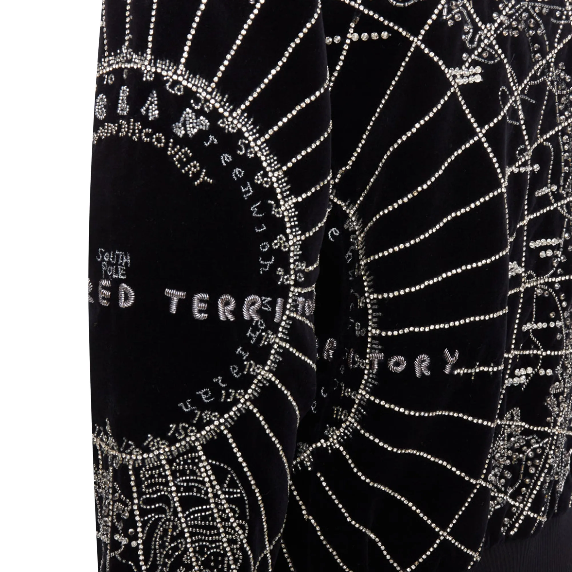 Balmain Broderie Map Crystal Bead Embroidery Velvet Bomber Jacket