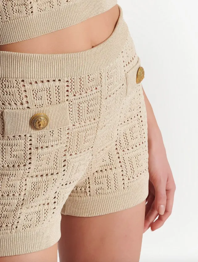 Balmain monogram mesh knitted shorts