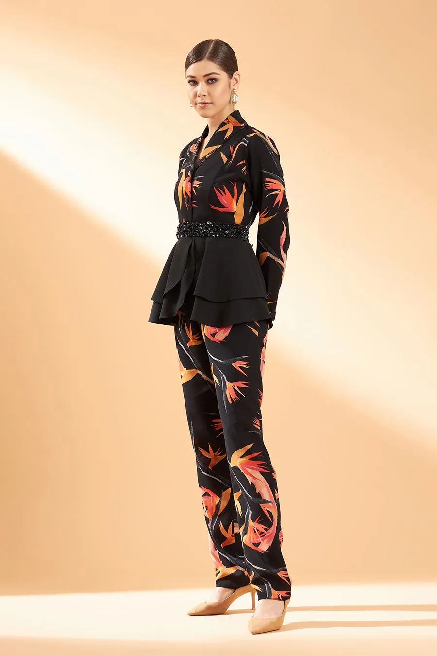 Black Tropical Print Co-Ord Set