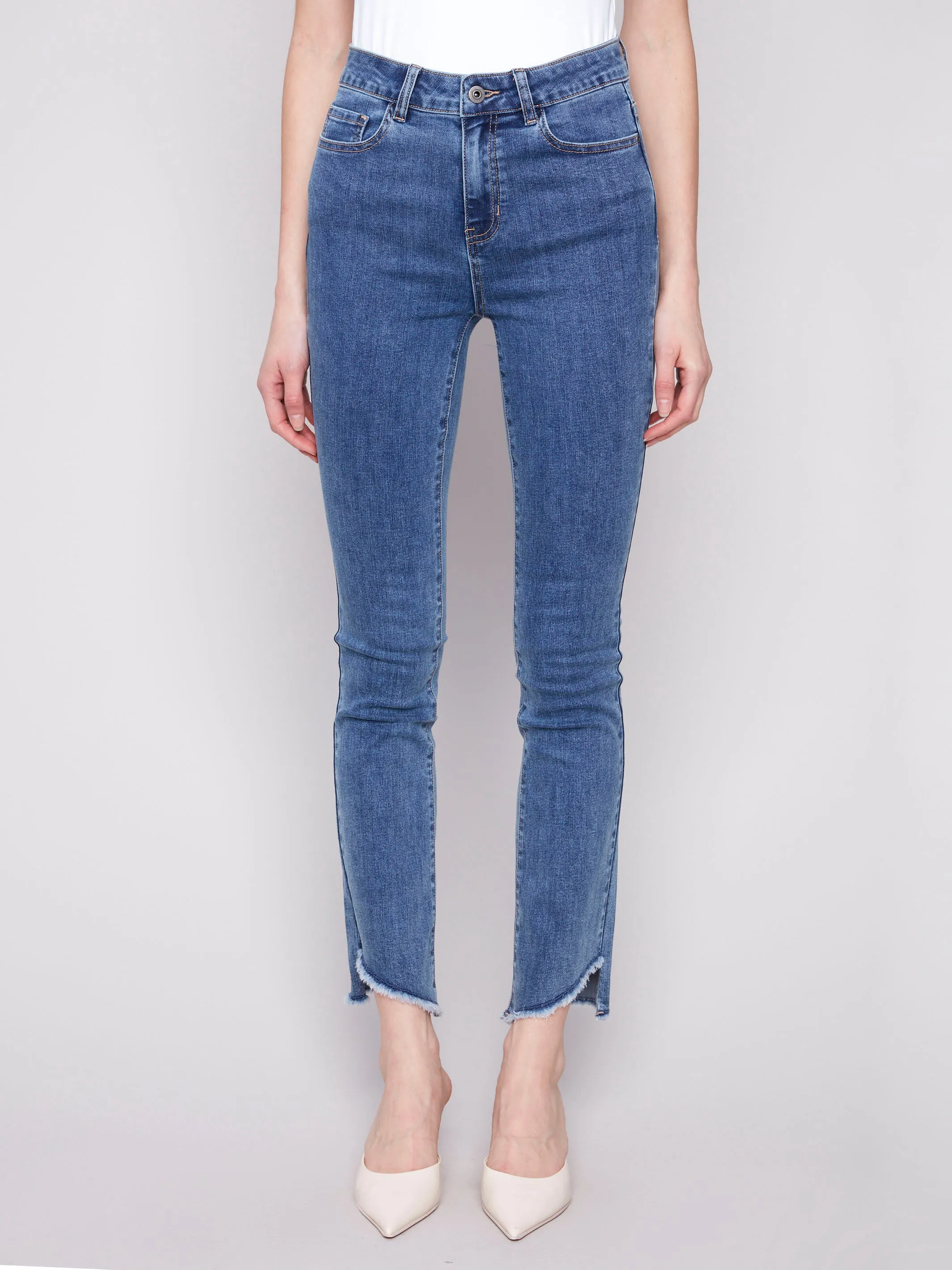 Bootcut Jeans With Asymmetrical Hem - Medium Blue