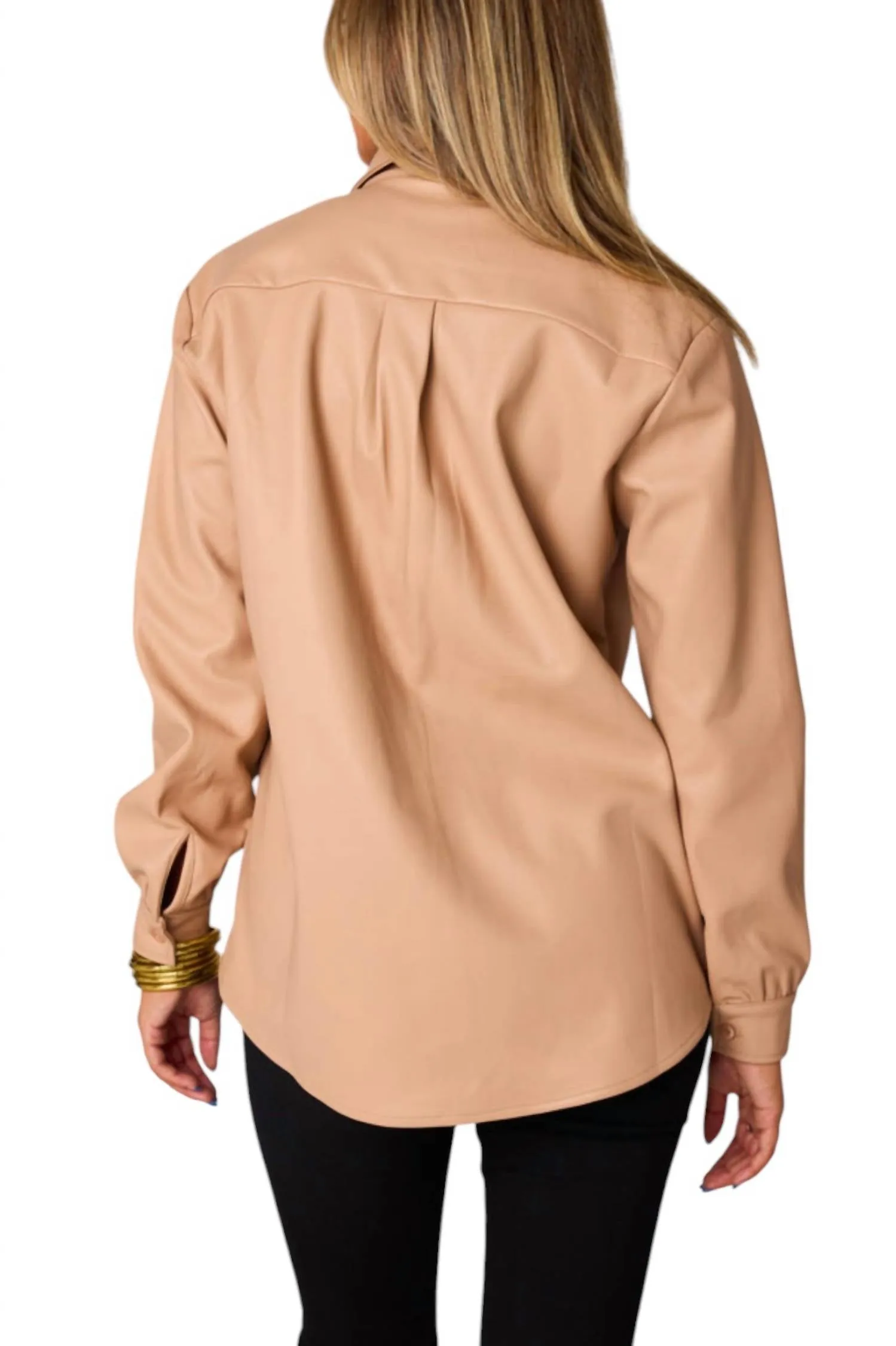 Brielle Button Leather Top In Espresso