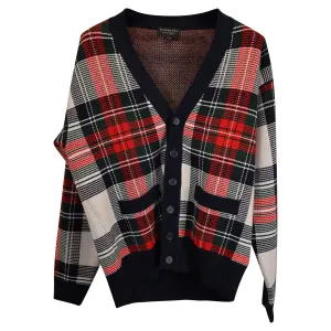 Burberry Check Cardigan in Red Wool