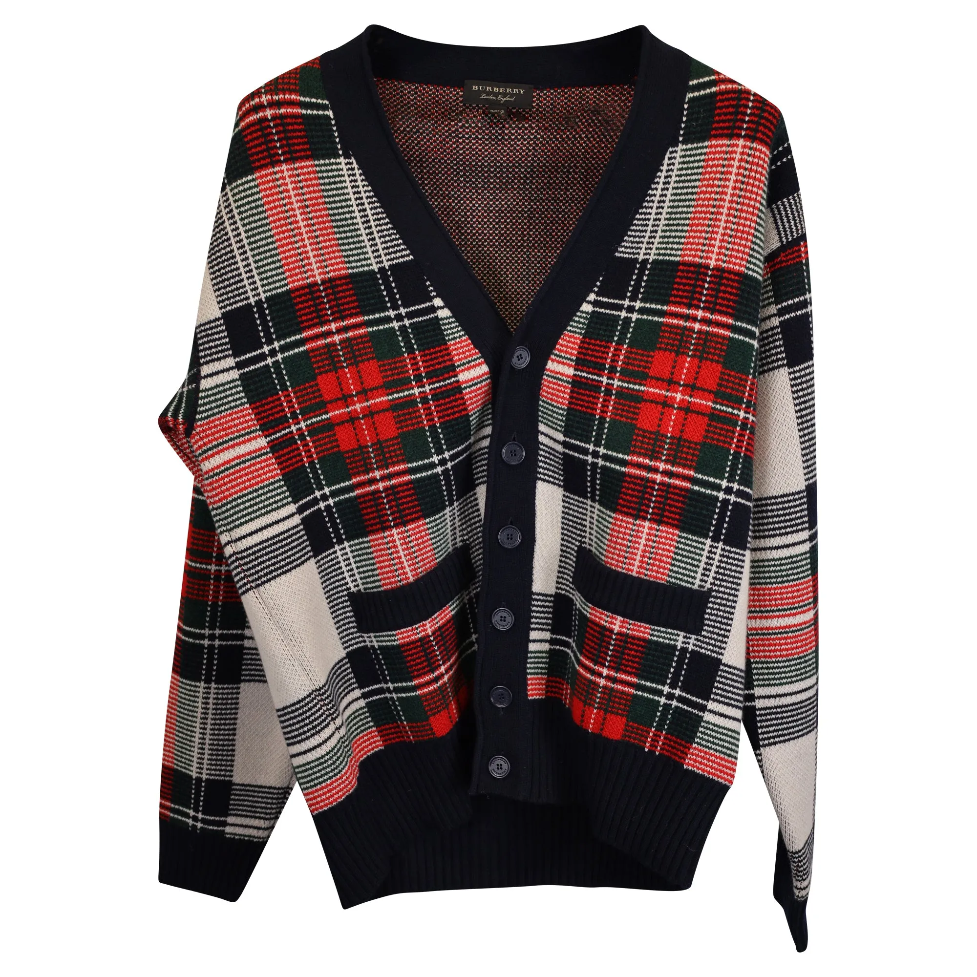 Burberry Check Cardigan in Red Wool