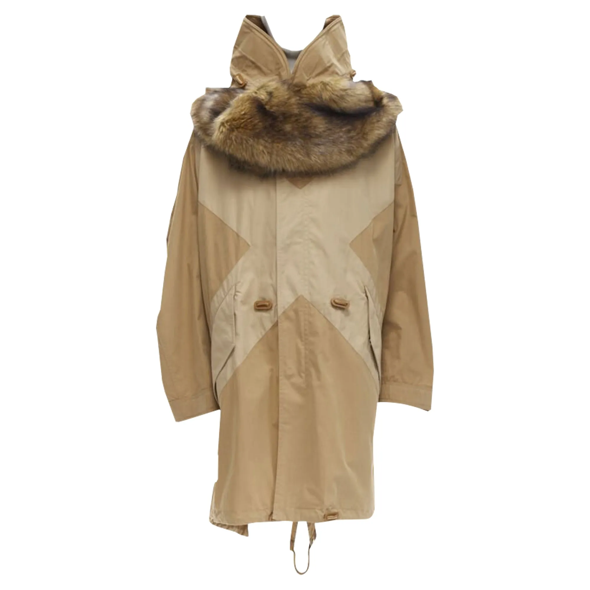 Burberry Riccardo Tisci warm walnut gabardine faux fur anorak