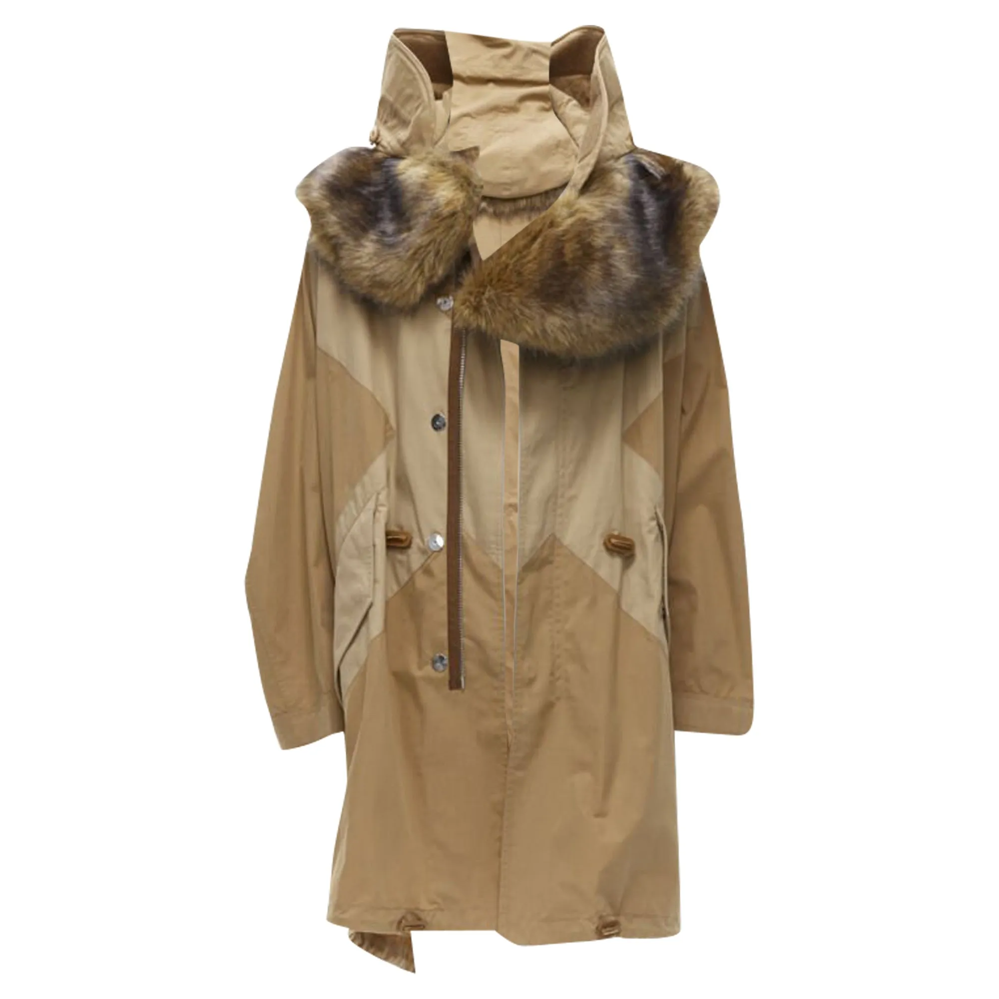 Burberry Riccardo Tisci warm walnut gabardine faux fur anorak