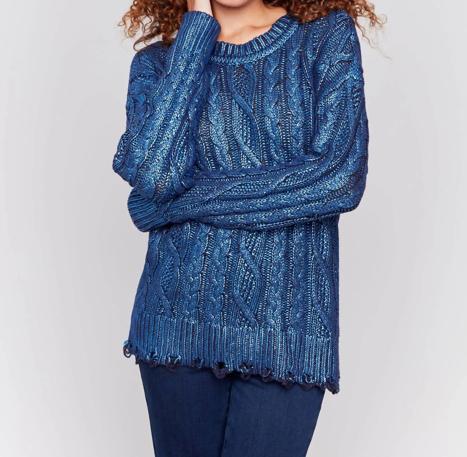 Cable Knit Sweater In Blue Shimmer
