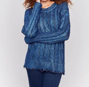 Cable Knit Sweater In Blue Shimmer