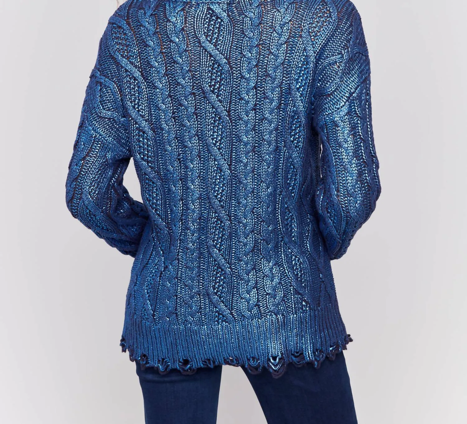 Cable Knit Sweater In Blue Shimmer