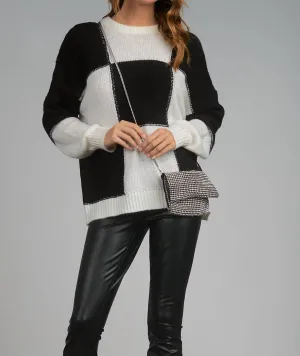 Checkerboard Crewneck Sweater In Black/white