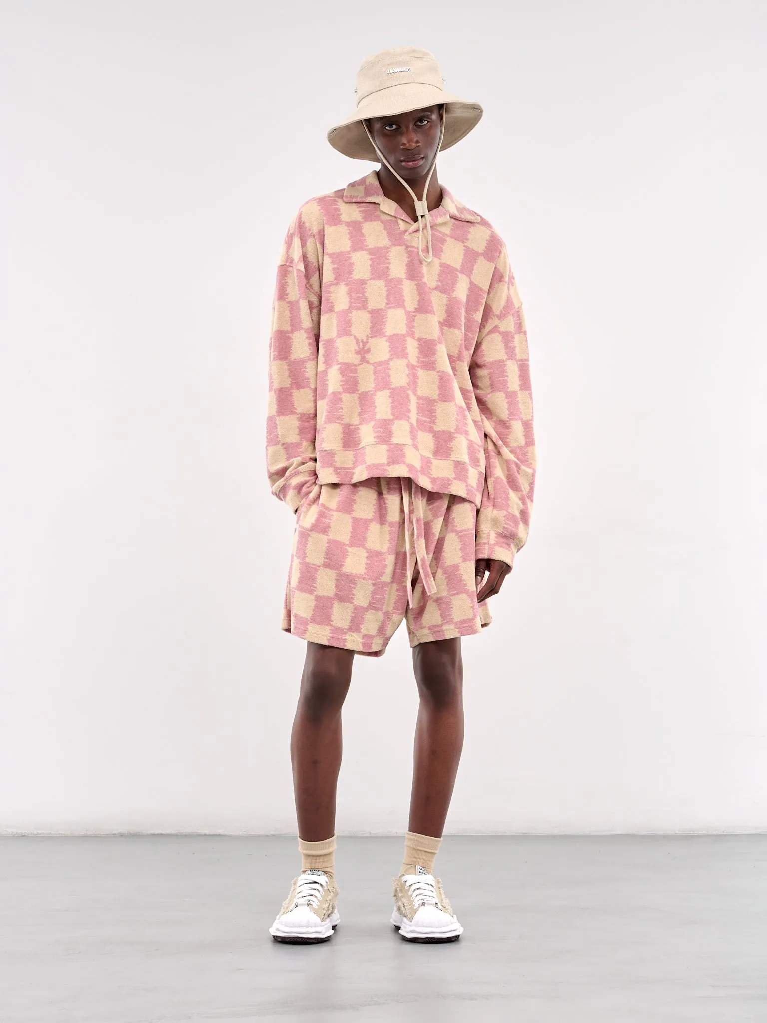 Checkerboard Polo Sweater (SW006001-BEIGE-PINK)