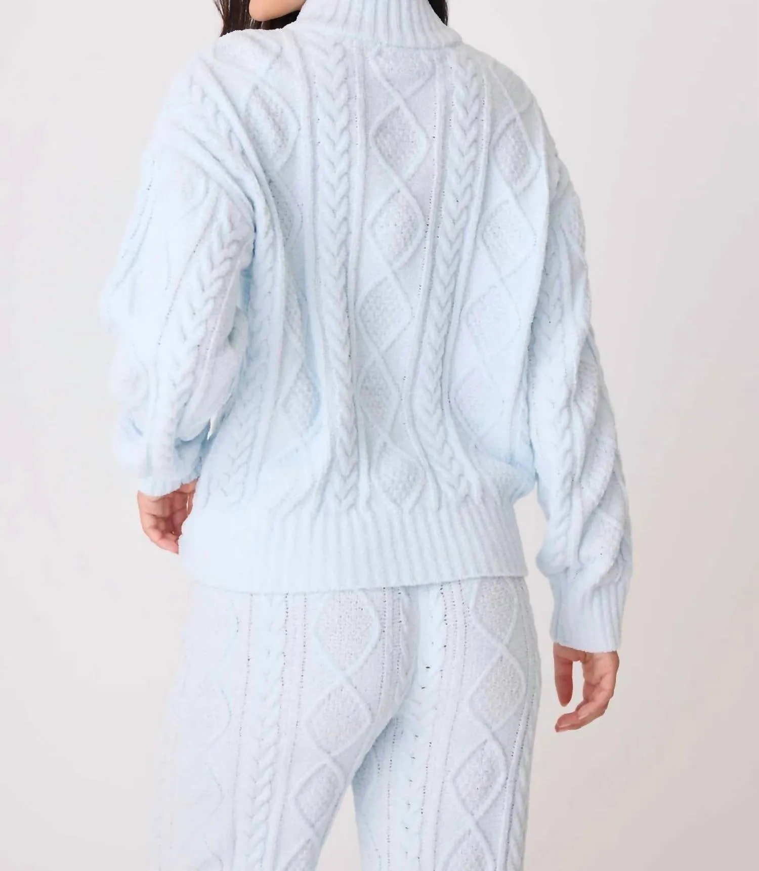 Chenille Cozy Cable Quarter Zip Sweater In Blue