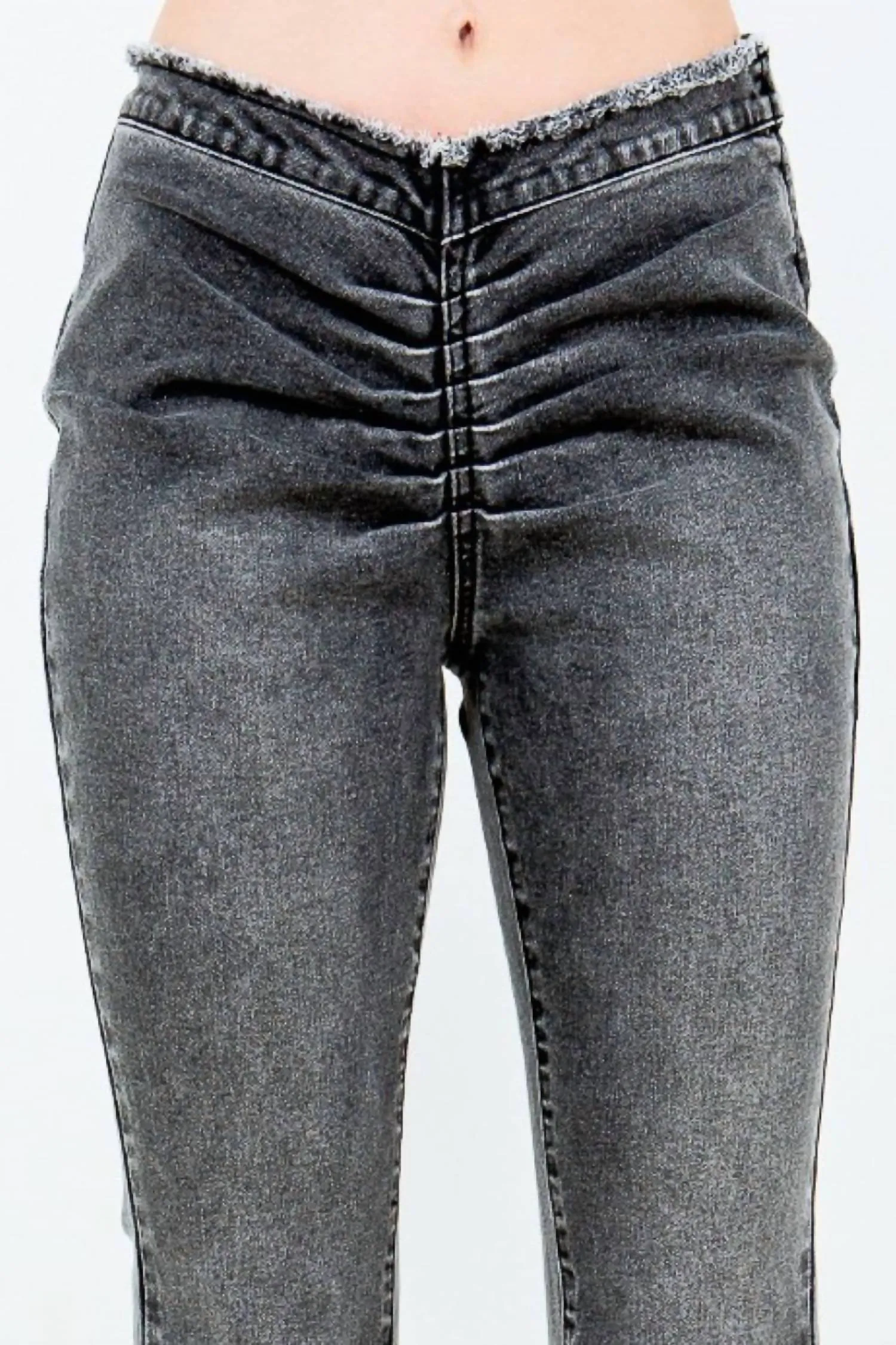 Chic V Cut Ruched Flare Pants In Black