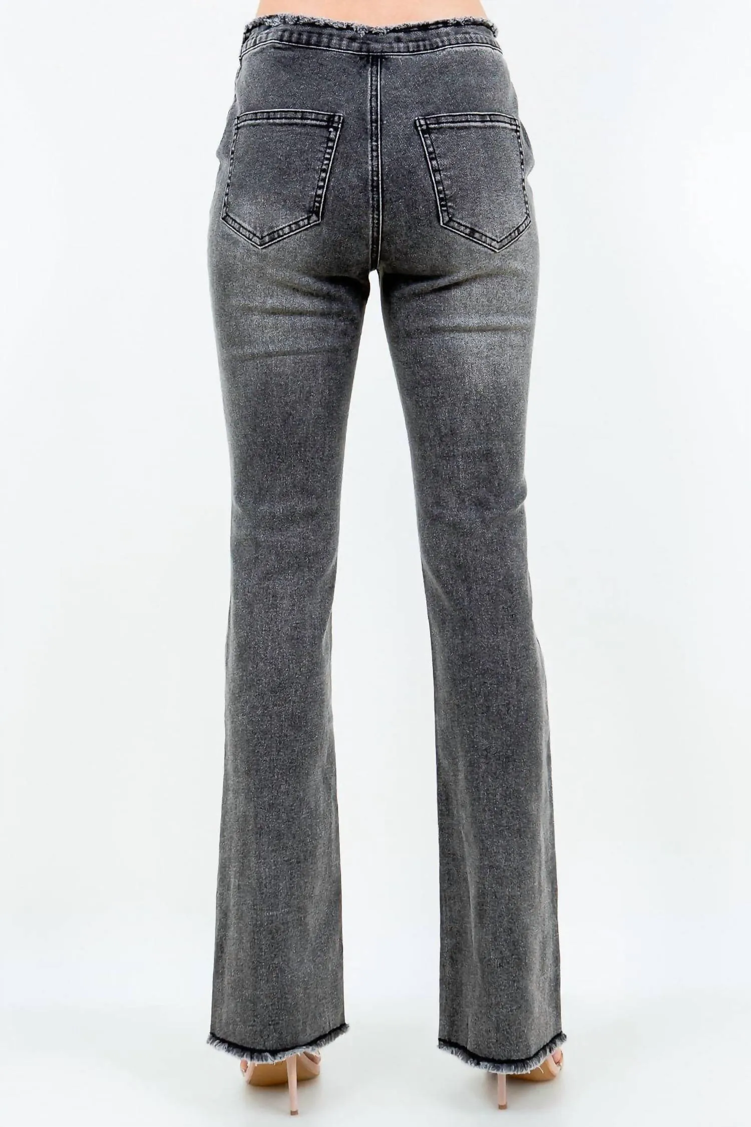 Chic V Cut Ruched Flare Pants In Black