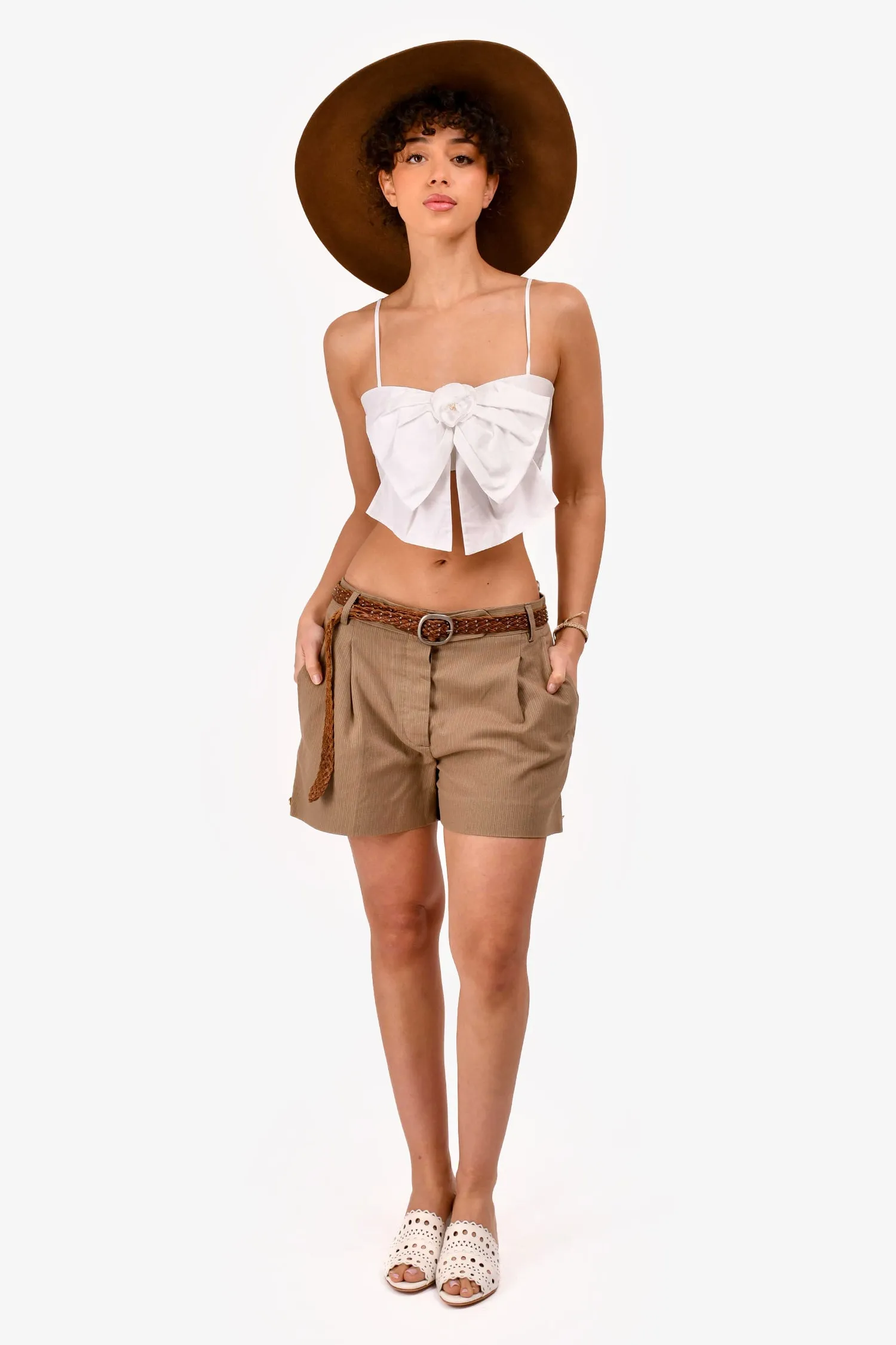 Chloe Brown Pinstripe Shorts Size 42