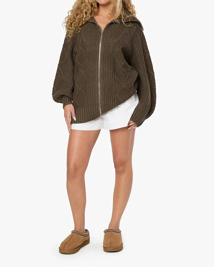 Chunky Cable Knit Zip Up Sweater