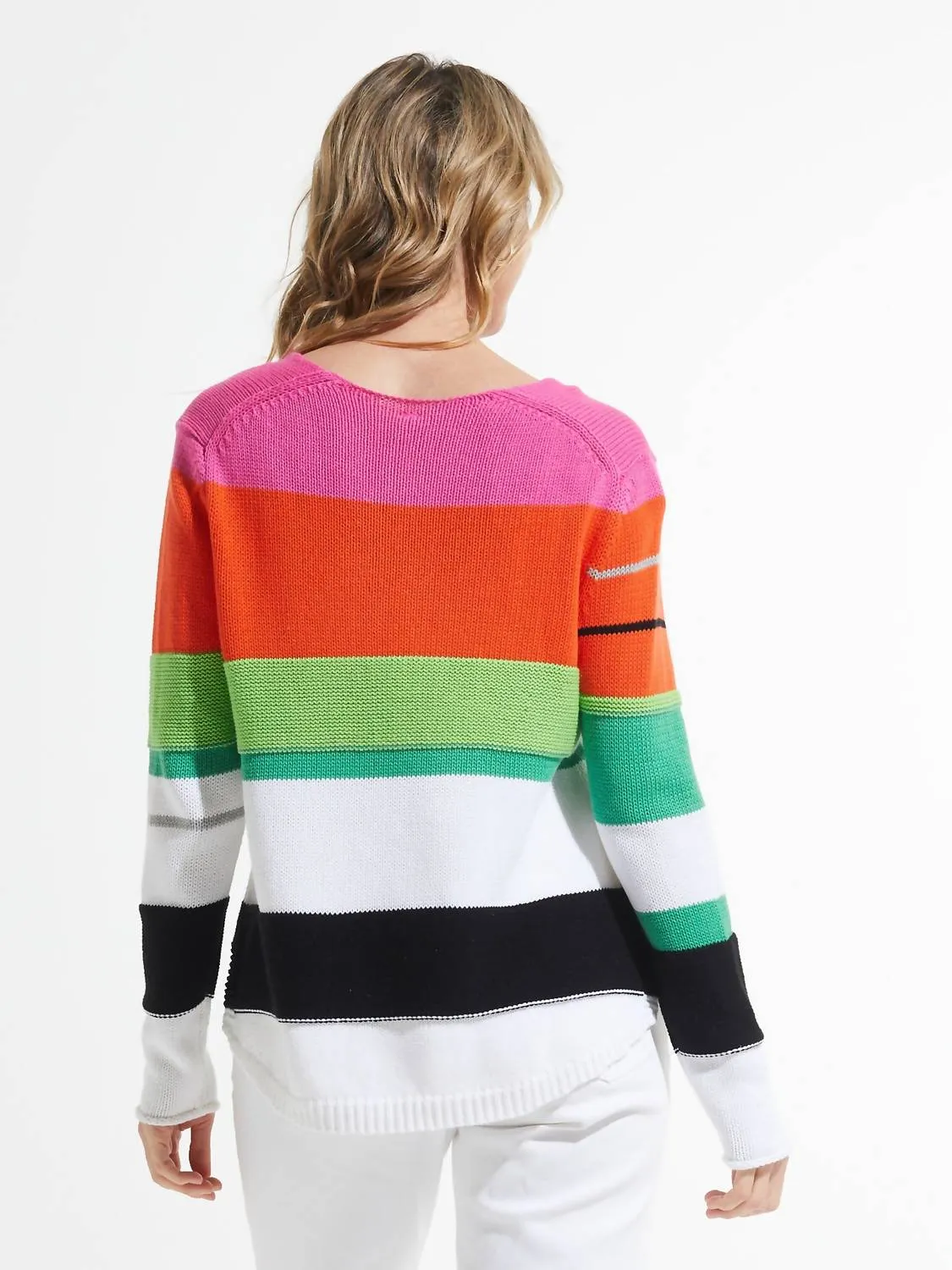 Chunky Cotton V-Neck Sweater In White (Multi)