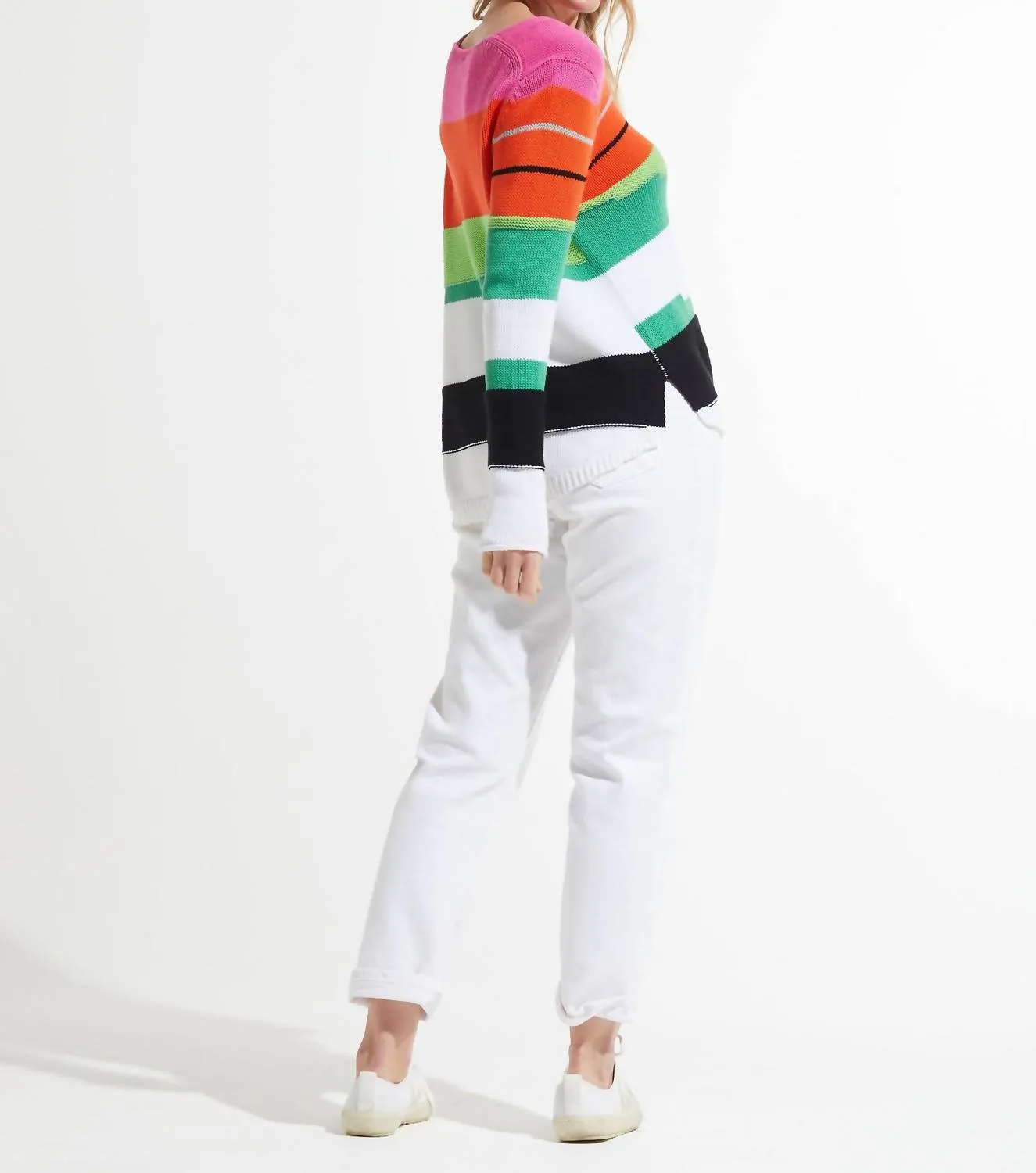 Chunky Cotton V-Neck Sweater In White (Multi)