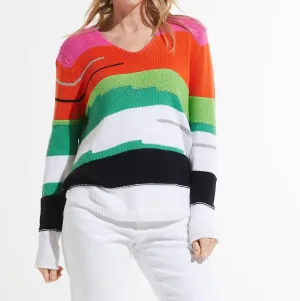 Chunky Cotton V-Neck Sweater In White (Multi)
