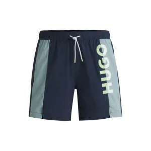 Color-blocked swim shorts with two-tone logo