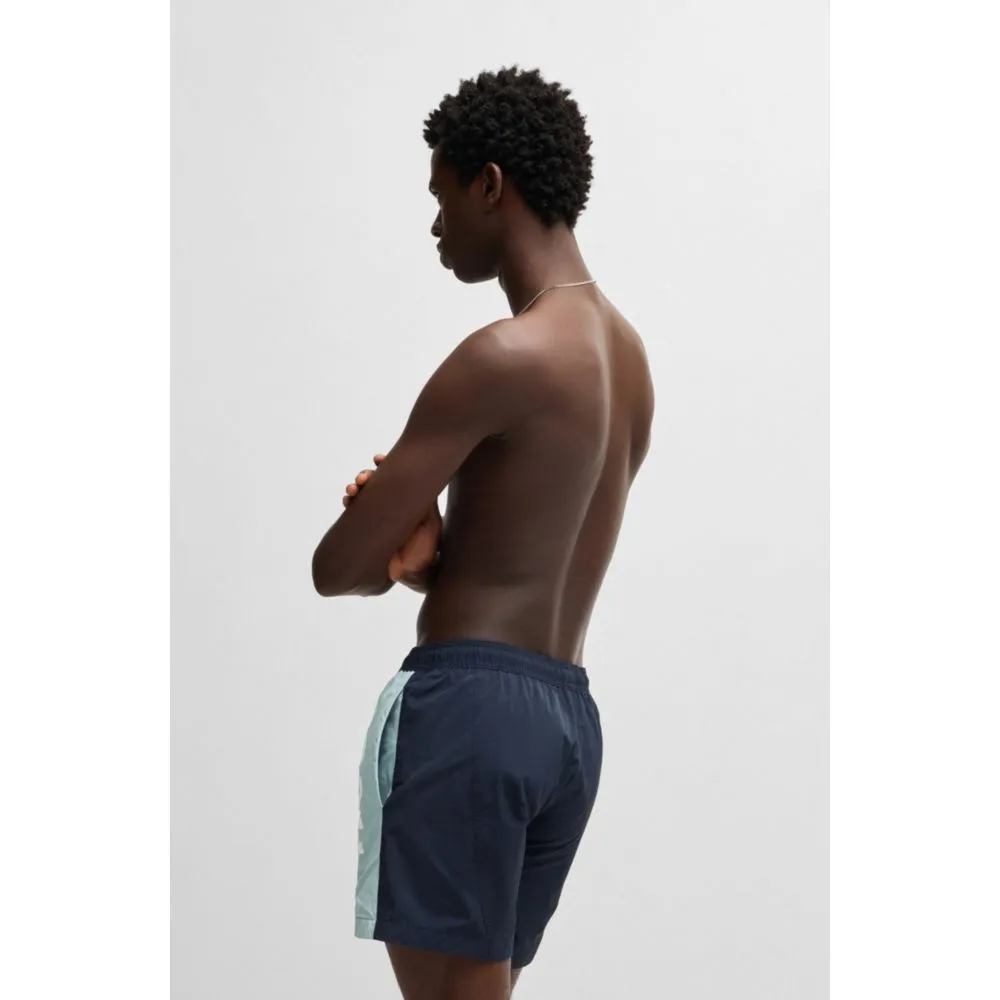 Color-blocked swim shorts with two-tone logo