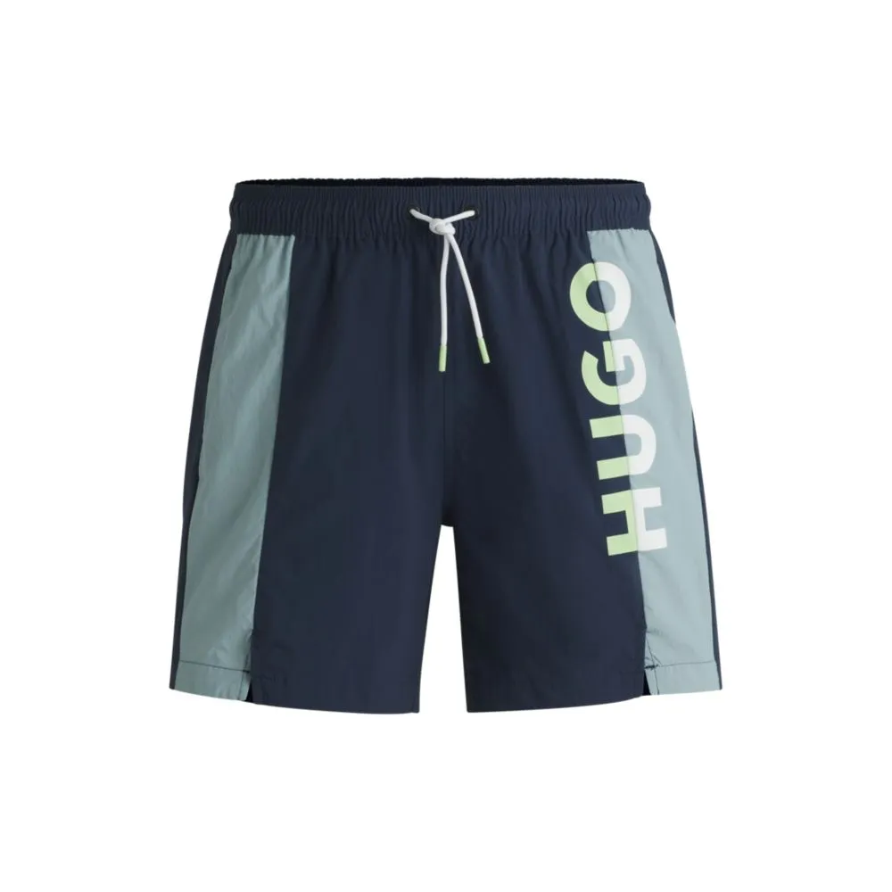 Color-blocked swim shorts with two-tone logo