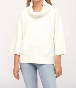 Contrast Satin Cowl Neck Sweater In Cream