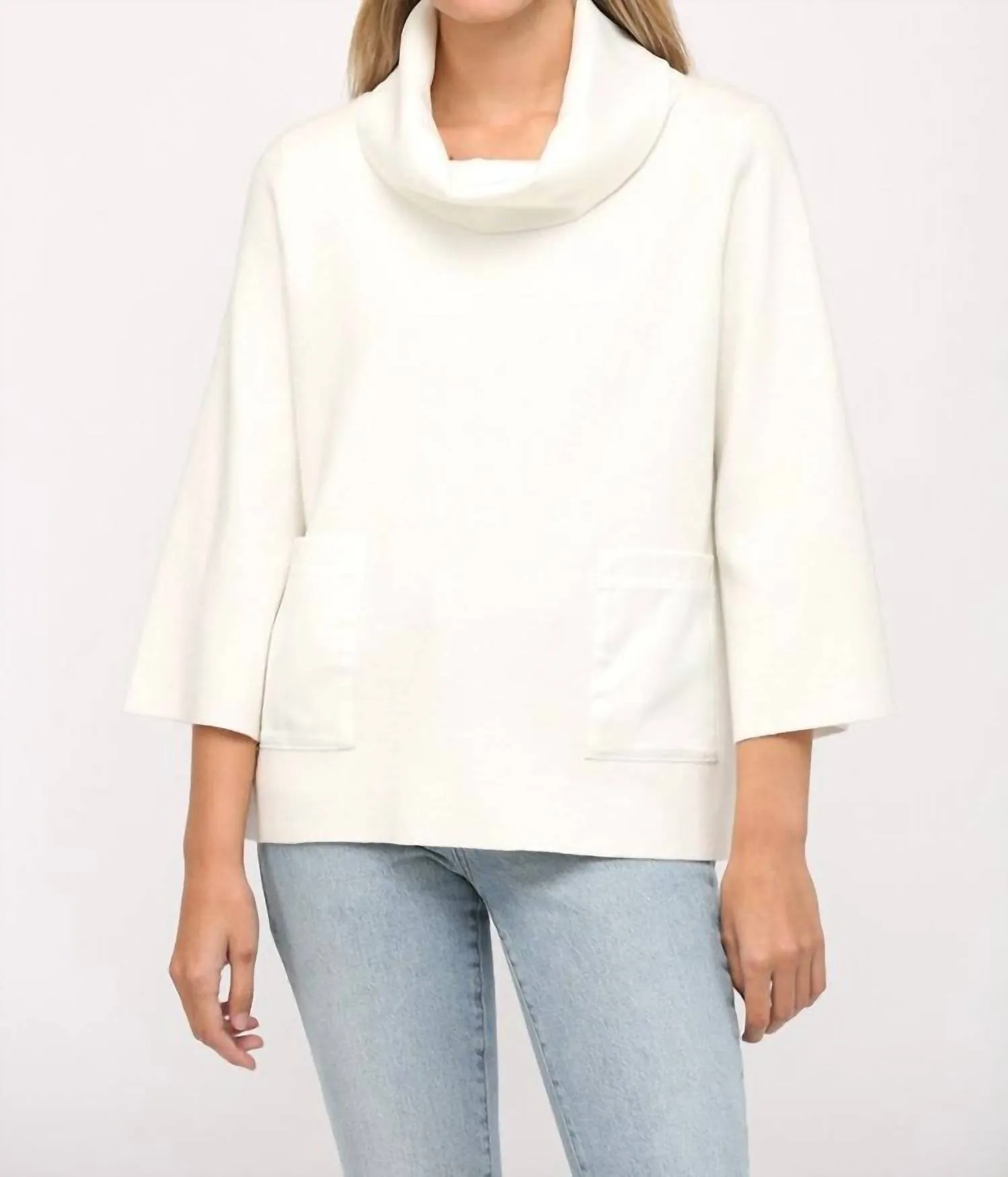 Contrast Satin Cowl Neck Sweater In Cream
