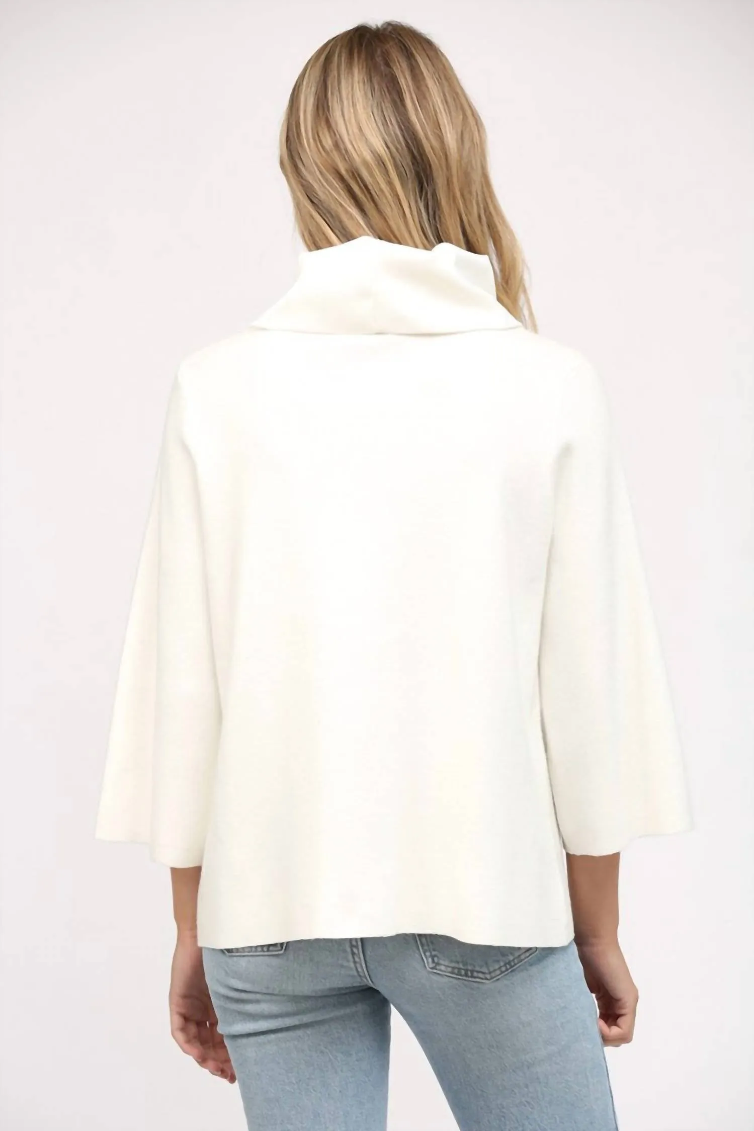 Contrast Satin Cowl Neck Sweater In Cream