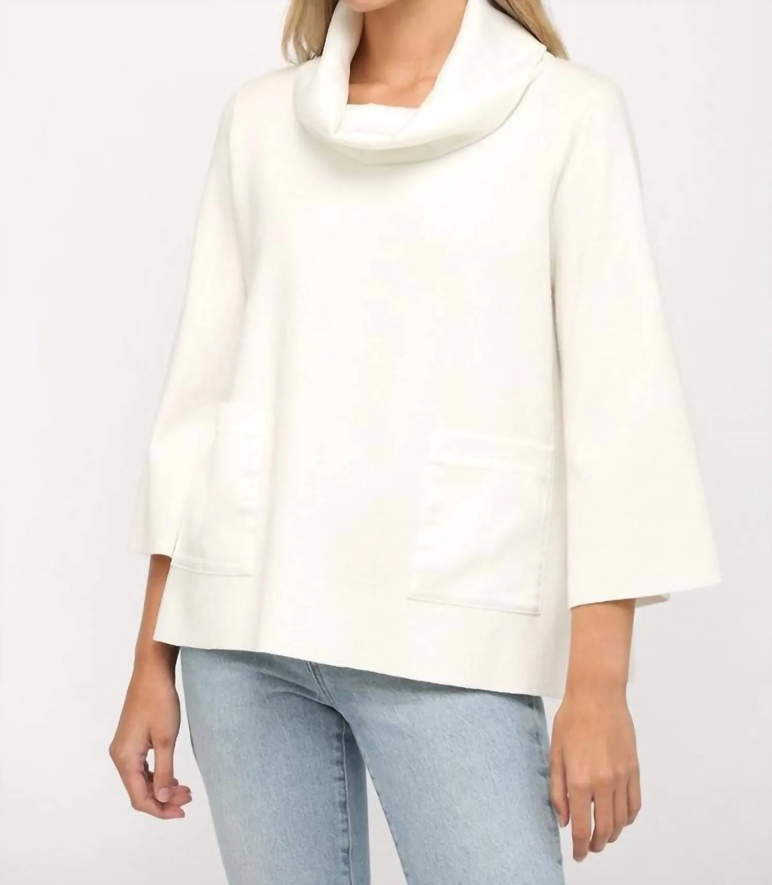 Contrast Satin Cowl Neck Sweater In Cream