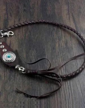 Cool Leather Mens Braided Wallet Chain Pants Chain with Belt Loop for Men