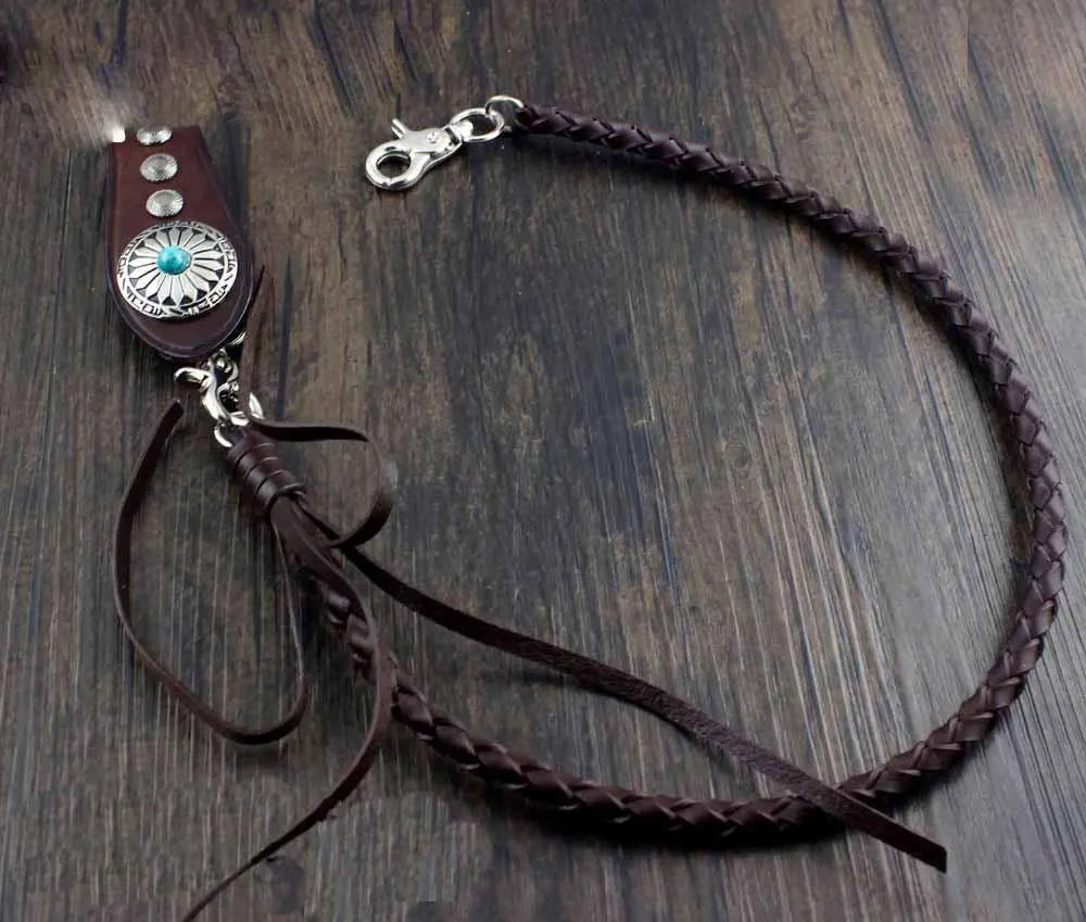 Cool Leather Mens Braided Wallet Chain Pants Chain with Belt Loop for Men