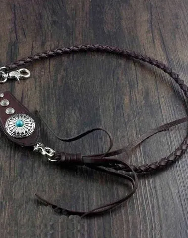 Cool Leather Mens Braided Wallet Chain Pants Chain with Belt Loop for Men