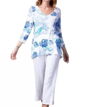 Cotton V-Neck Tunic In Denim