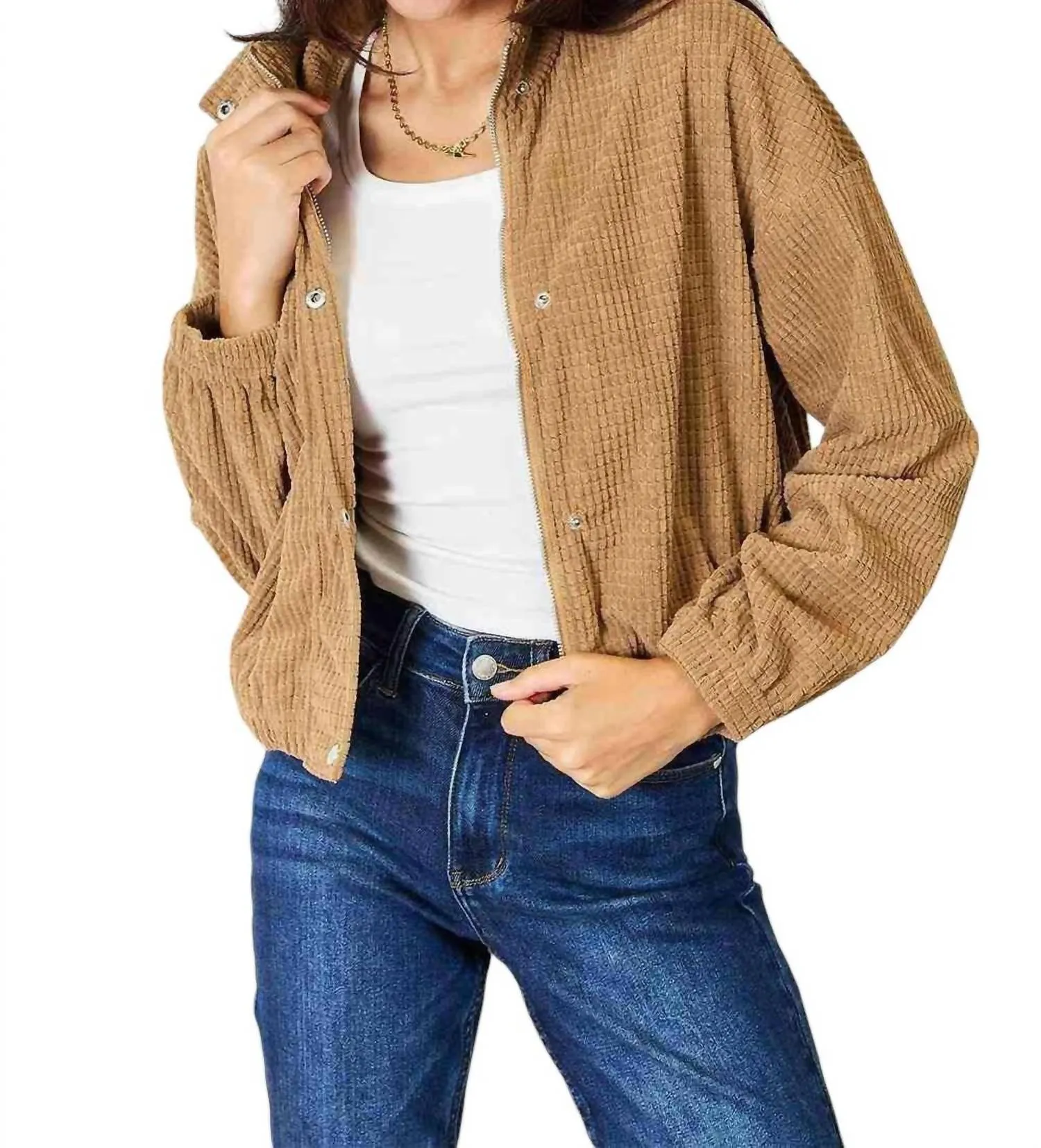 Cozy Chic Long Sleeve Jacket In Camel