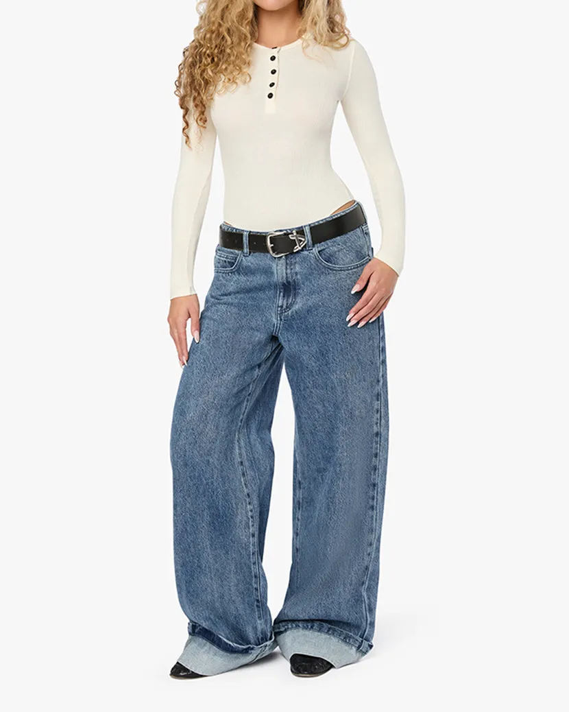 Crew Neck Henley Bodysuit
