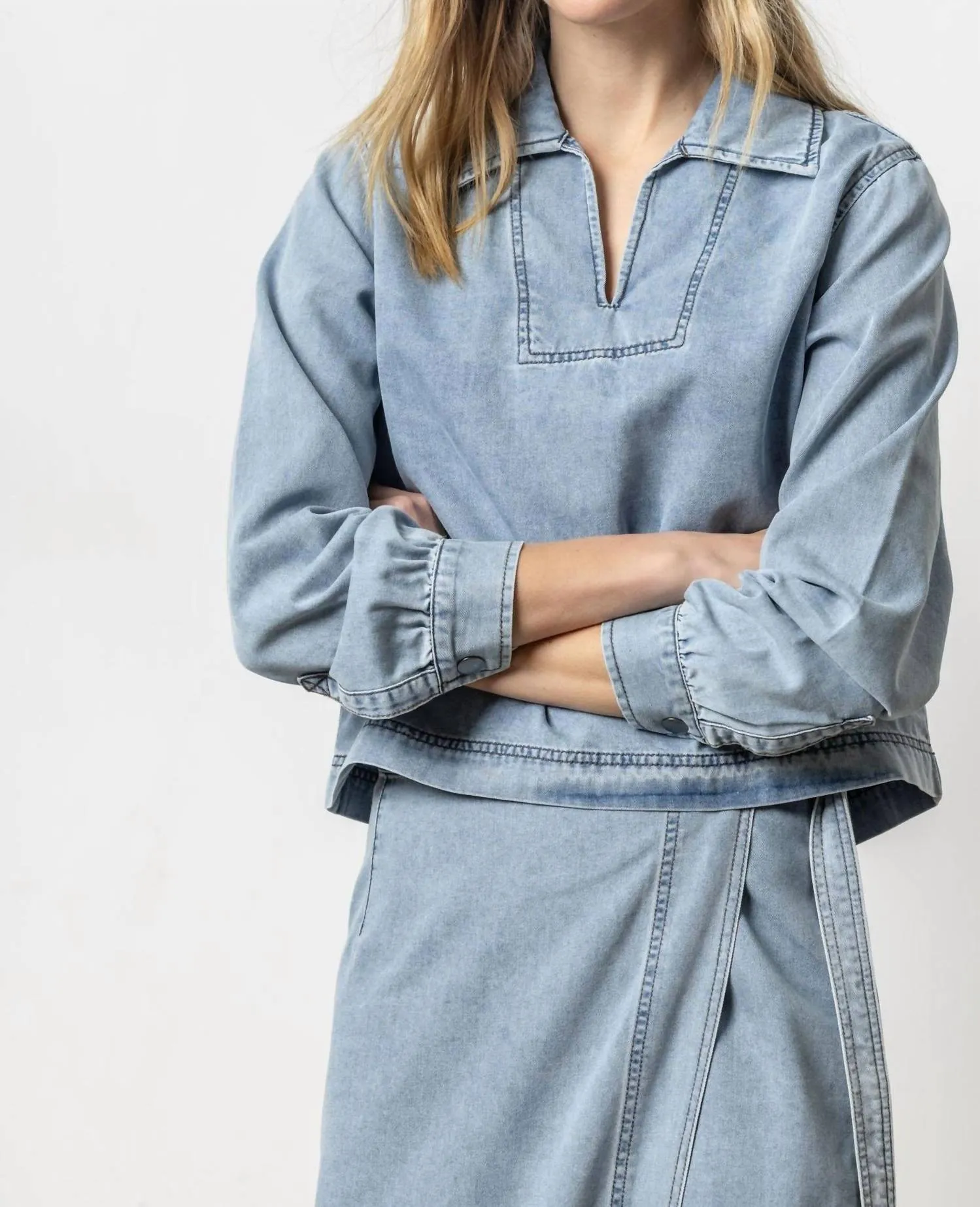 Denim Collared Shirt In Light Wash