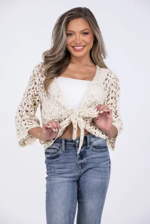 Desert Dance Women's Open Knit Front Tie Cardigan