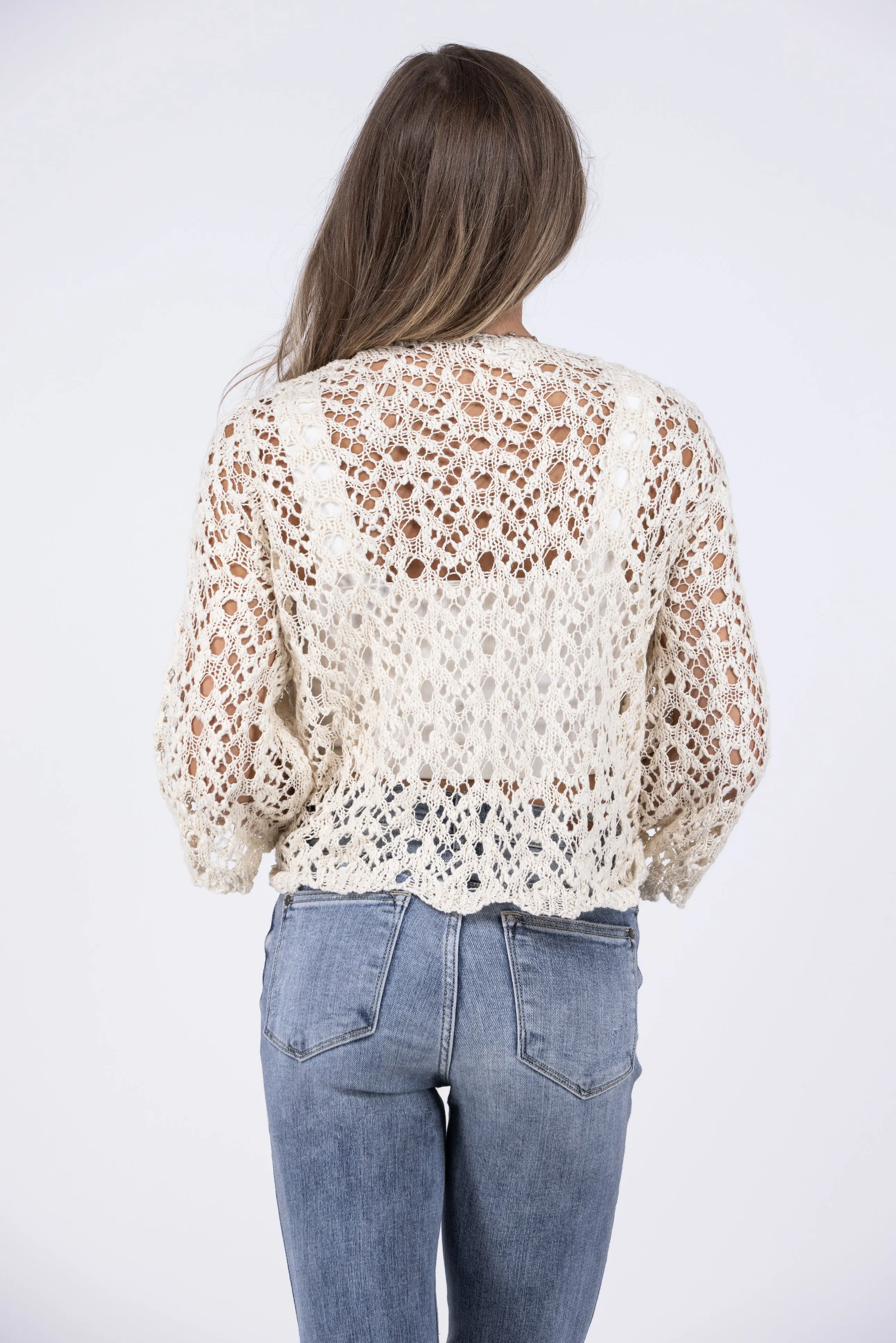 Desert Dance Women's Open Knit Front Tie Cardigan