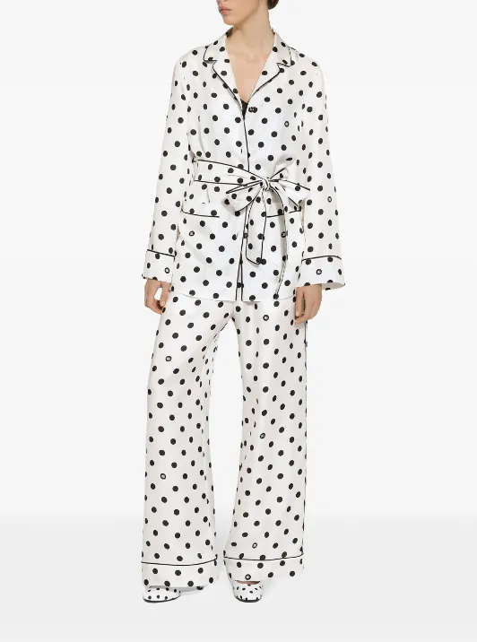 Dolce & Gabbana Silk twill pajama shirt with polka-dot print