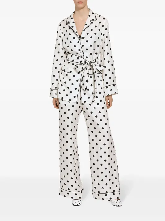 Dolce & Gabbana Silk twill pajama shirt with polka-dot print