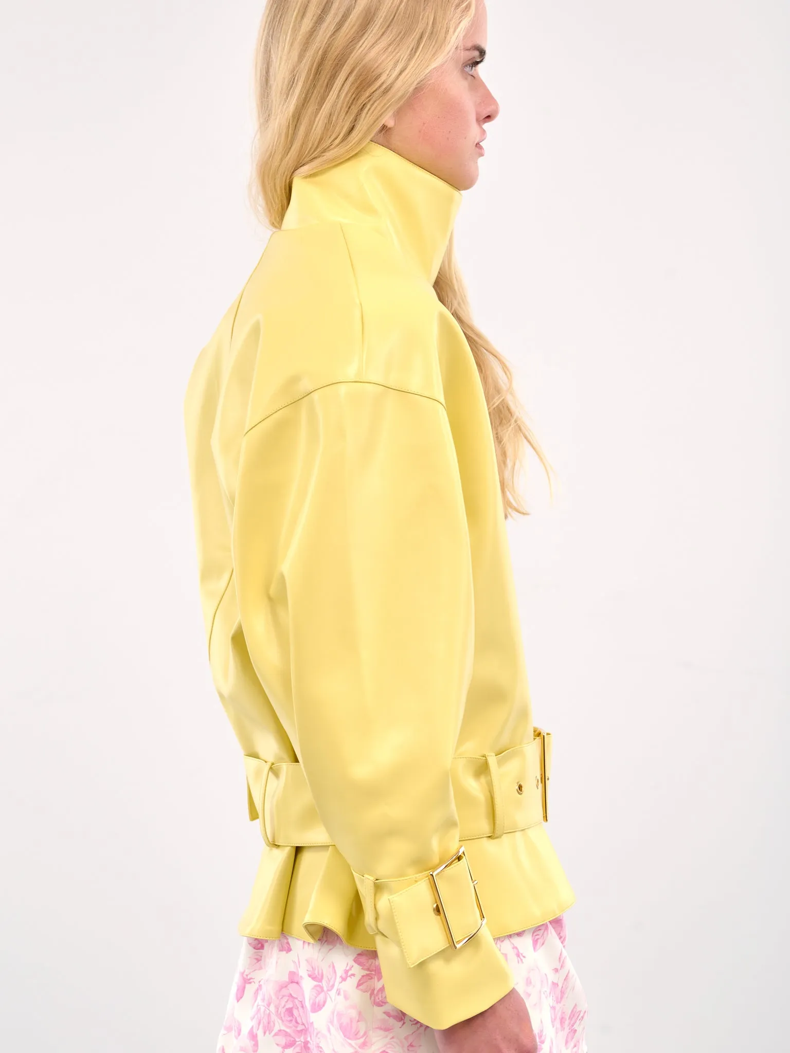 Double-Breasted Leather Jacket (RR403-S-YELLOW)